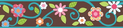 RoomMates® Dena Floral Scroll Peel and Stick Border, Brown, 180 L x 4 1/2 H