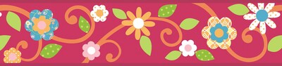 RoomMates® Dena Floral Scroll Peel and Stick Border, Magenta, 180 L x 4 1/2 H