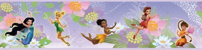 RoomMates® Disney Fairies Peel and Stick Border, Purple, White , 180 L x 5 H
