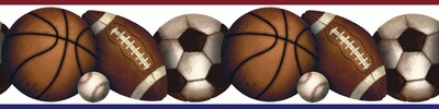 RoomMates® Play Ball Peel and Stick Border, Black, Dark Gray, Medium Gray, Orange, Pink, 5 Hx180