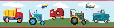 RoomMates® Transportation Peel and Stick Border, Blue, Green, Light Blue, Red, 180 L x 5 W