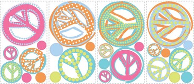 RoomMates® Peace Signs Peel and Stick Wall Decal with Glitter, 10 x 18