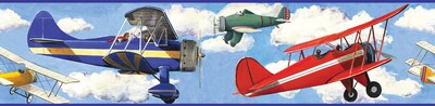 RoomMates® Vintage Planes Peel & Stick Border, Blue, Dark Gray, Light Blue, Medium Gray, 180Lx5H