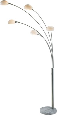Adesso® Luna 86 Brushed Steel 5-Arm Arc Lamp with White Glass Shades (3346-22)