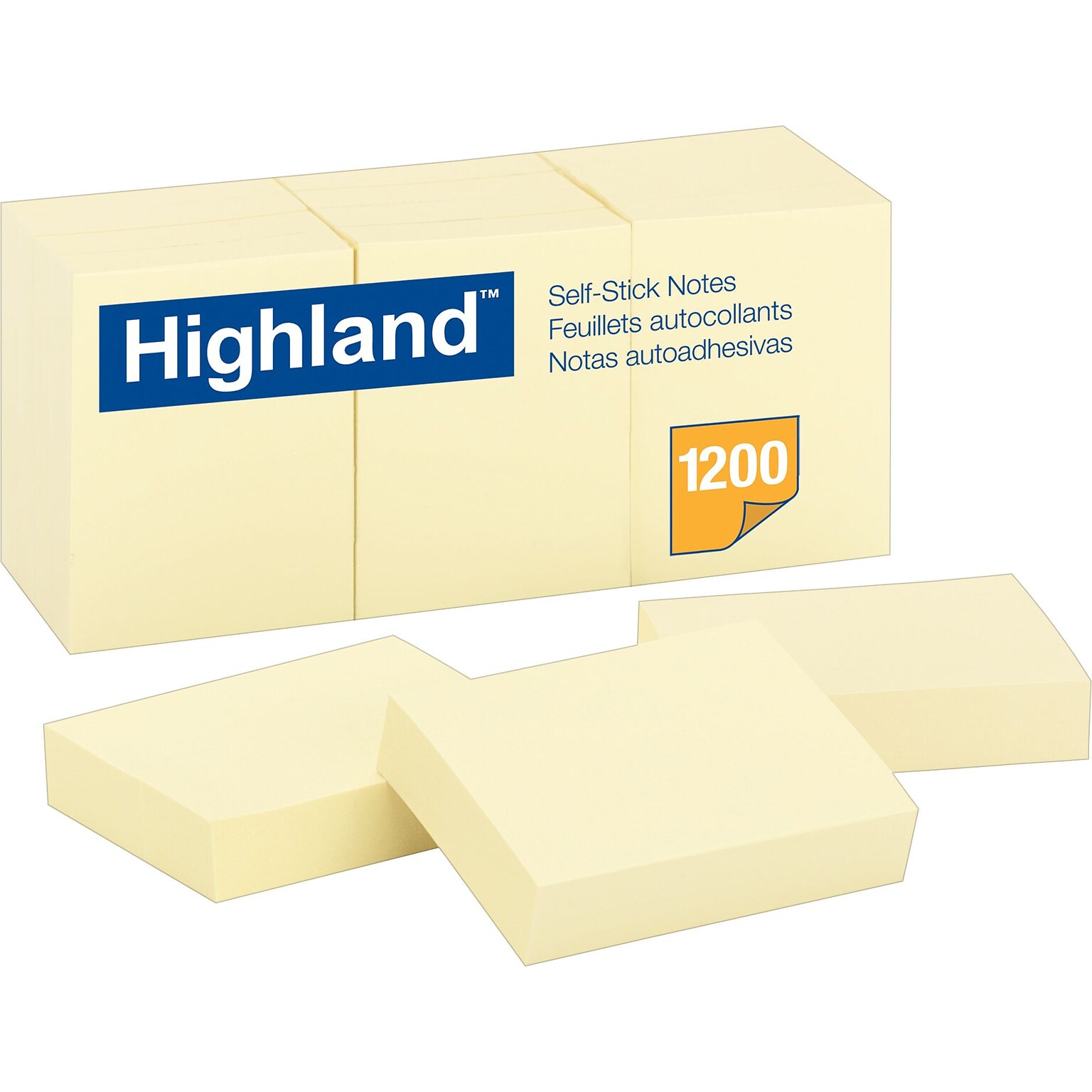 Highland Self-Stick Notes, 1.38 x 1.88, Yellow, 100 Sheets/Pad, 12 Pads/Pack (MMM6539YW)