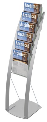 Deflecto Contemporary Floor Display Literature Holder, 8.5" x 11", Vertical, Freestanding, Silver Acrylic (693145)