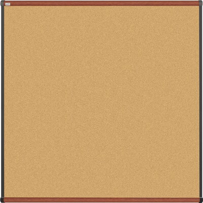 Quill Brand® Durable Cork Bulletin Board, Cherry Finish Frame, 4'W x 4'H (23686-CC)