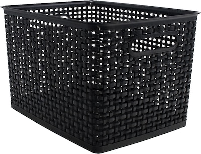 Plastic Weave Bin; Black, Large