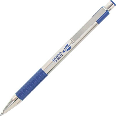Zebra STEEL 3 Series G-301 Retractable Gel Pen, Medium Point, 0.7mm, Blue Ink (ZEB41321)