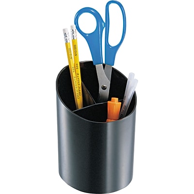 Officemate Recycled 3-Compartment Plastic Pen Cup, Black (26042)