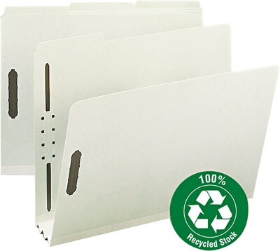 Recycled Pressboard Fastener Folders, Letter, , 3 Exp., Gray-Green, 25/Box (15005)