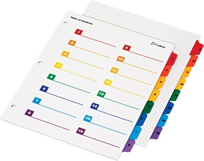 Cardinal® OneStep® Printable Table of Contents and Dividers, 16-Tab, Multicolor, 1/St