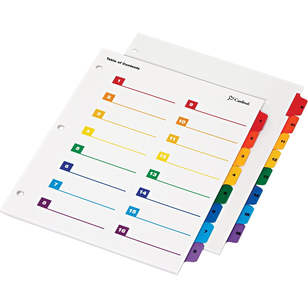 Cardinal® OneStep® Printable Table of Contents and Dividers, 16-Tab,  Multicolor, 1/St | Quill.com