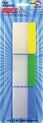 Write-On Self-Stick Index Tabs/Flags, 1 1/2 x 2, Blue, Green, Yellow, 30/Pack