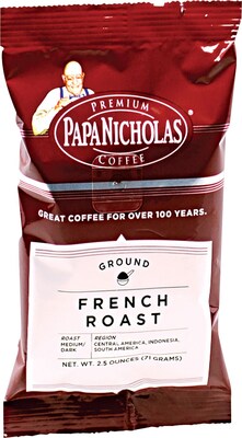 Papa Nicholas French Roast Ground Coffee, Medium/Dark Roast, 2.5 oz. Packets, 18/Carton (PCO25183)