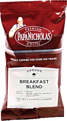 Papa Nicholas Premium Breakfast Blend Ground Coffee, Medium Roast, 2.5 oz. Packets, 18/Carton (PCO25