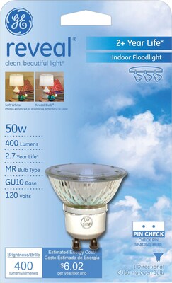 50 Watt GE Reveal® Quartzline® MR-16 Halogen Floodlight, Clear