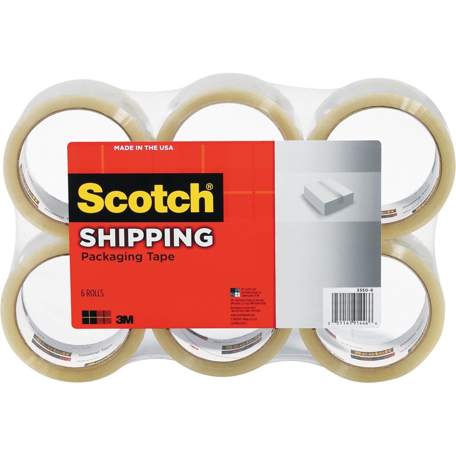 Scotch® Shipping Packing Tape, 1.88 x 109 yds., Clear, 6 Rolls/Pack (3350L-6)