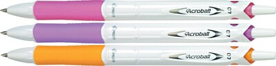 Pilot Acroball PureWhite Advanced Ink Retractable Ballpoint Pens, Fine Point, Black Ink, 3/Pack (31859)