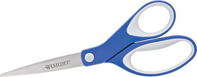 Straight KleenEarth Soft Handle Scissors, 8" length, Blue/Gray