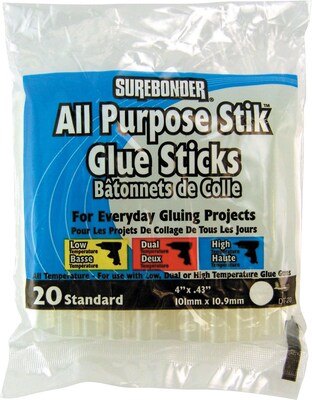 SUREBONDER® 4 All Temperature All Purpose Hot Melt Glue Sticks, Clear, 20/Pack