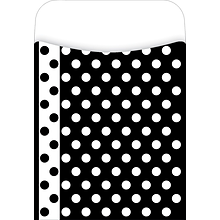 Barker Creek Peel and Stick Library Pocket, Black and White Dots Design, 30/Pack