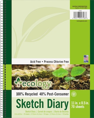 Pacon Ecology 8.5 x 11 Spiral Bound Sketch Pad, 70 Sheets/Pad (PAC4798)