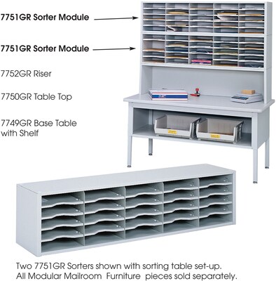 Safco E-Z Sort® 20-Compartment Sorting Rack, 57.5" x 14.25", Gray (7751GR)