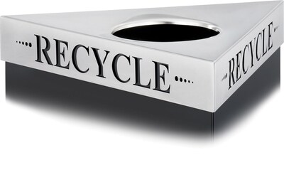 Safco Trifecta Stainless Steel Triangular Recycle Lid, Silver