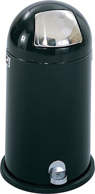 Safco Dome Step-On Receptacle Steel Trash Can with Lid, Black, 9 gal. (9720BL)