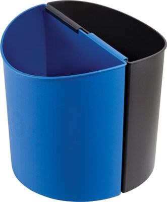 Safco Desk-Side Recycling Receptacle Plastic Trash Can with no Lid, Black/Blue, 3 gal. (9927BB)
