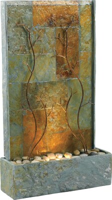 Kenroy Home Copper Vines Floor Fountain, Natural Green Slate Finish with Decorative Metal Accents