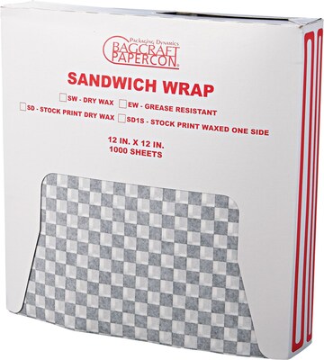 Bagcraft Papercon® 057 12(L) x 12(W) Grease Resistant Paper Wrap/Liners, 5000/PK