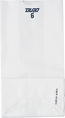 Heavy Duty White Kraft Paper Grocery Bags; Capacity 6 lbs., 500/PK
