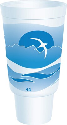 Dart® 44AJ32H Horizon Foam Hot/Cold Cup, 44 oz. White/Ocean Blue, 300/Case
