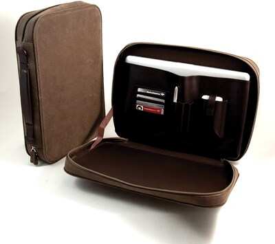 Bey-Berk BB906 Ultra Suede and Leather Computer Carrying Case; Brown