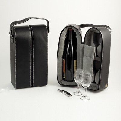 Bey-Berk BS928 Leather Wine Caddy, Black
