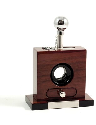 Bey-Berk Lacquered Walnut Wood and Stainless Steel Table Top Guillotine Cigar Cutter (C115)