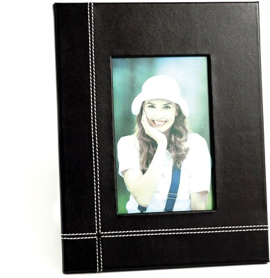 Bey-Berk D1319 Black Leather Picture Frame With Easel Back, 4 x 6