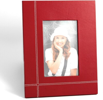 Bey-Berk D1619 Red Leather Picture Frame With Easel Back, 4 x 6