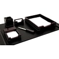 Bey-Berk 6 Piece Leather Desk Set With Gold Plated Accent, Cherry Wood and Black (D2004)