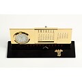 Bey-Berk D232 Gold Plated Black Base Perpetual Calendar and Clock, Medical