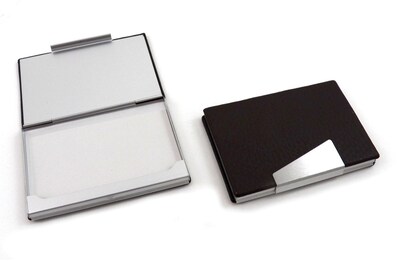 Bey-Berk D259N Leather Business Card Case With Aluminum Trim, Black