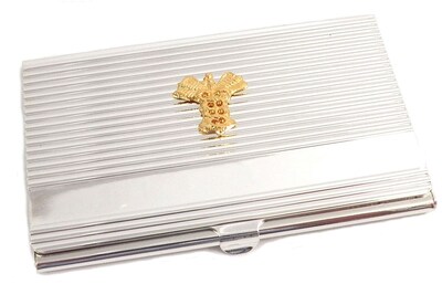 Bey-Berk D261 Silver Plated Business Card Case With Gold Plated Accents, Medical