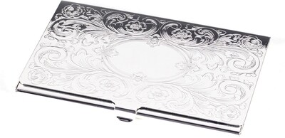 Bey-Berk D273 Silver Plated Business Card Case With Filigree and Oval Design
