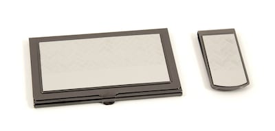 Bey-Berk D981 Silver Plated Money Clip and Business Card Case Set, Gun Metal Finished