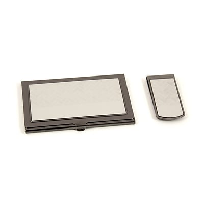 Bey-Berk D981 Silver Plated Money Clip and Business Card Case Set,  Metal Finished