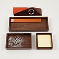 Bey-Berk 4 Piece Walnut Wood Desk Set with Business Card Holder (D990)