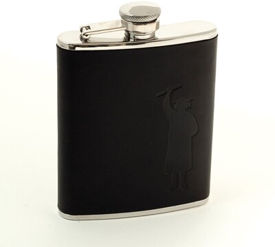 Bey-Berk FS116G Stainless Steel Black Leather Graduation Flask, 6 oz.