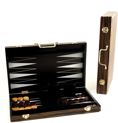 Bey-Berk G547 Backgammon Set With Birch Wood Exterior and Black and White Interior Inlay